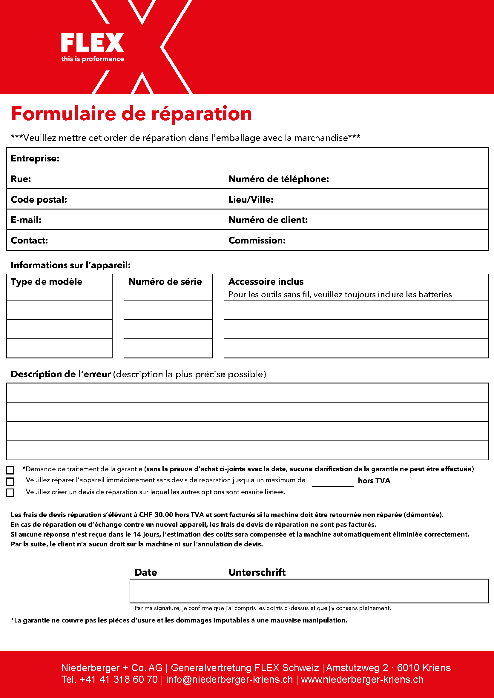 Reparaturauftrag FR